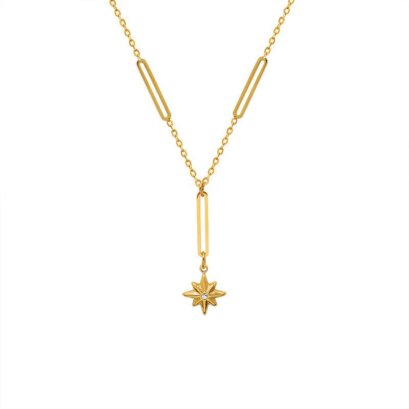 Six Stars Long Necklace – 18K Gold Plated Titanium Steel – view 6