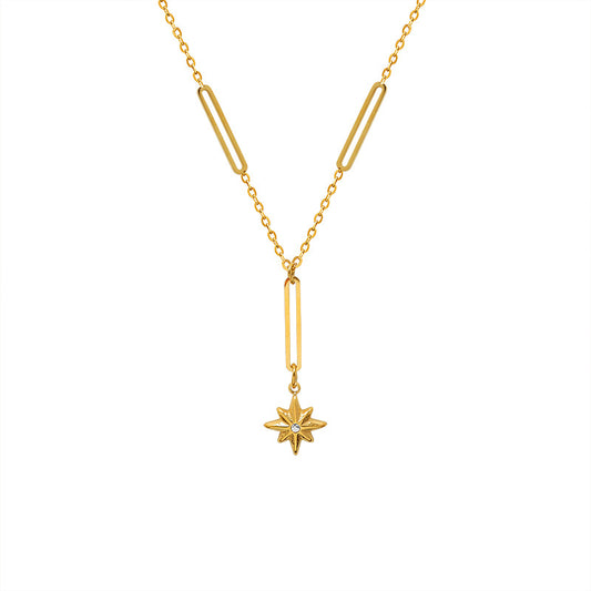 Six Stars Long Necklace – 18K Gold Plated Titanium Steel – view 6
