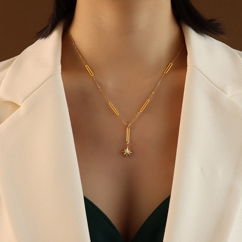 Six Stars Long Necklace – 18K Gold Plated Titanium Steel – view 4