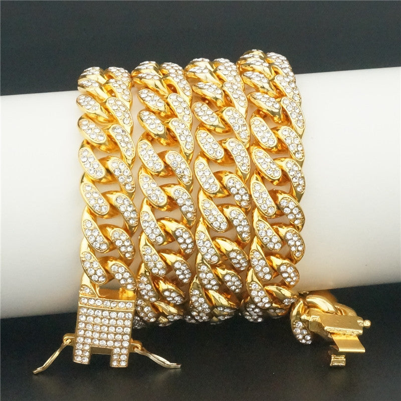 12.5mm Full Diamond Cuban Chain Necklace – Large Gold