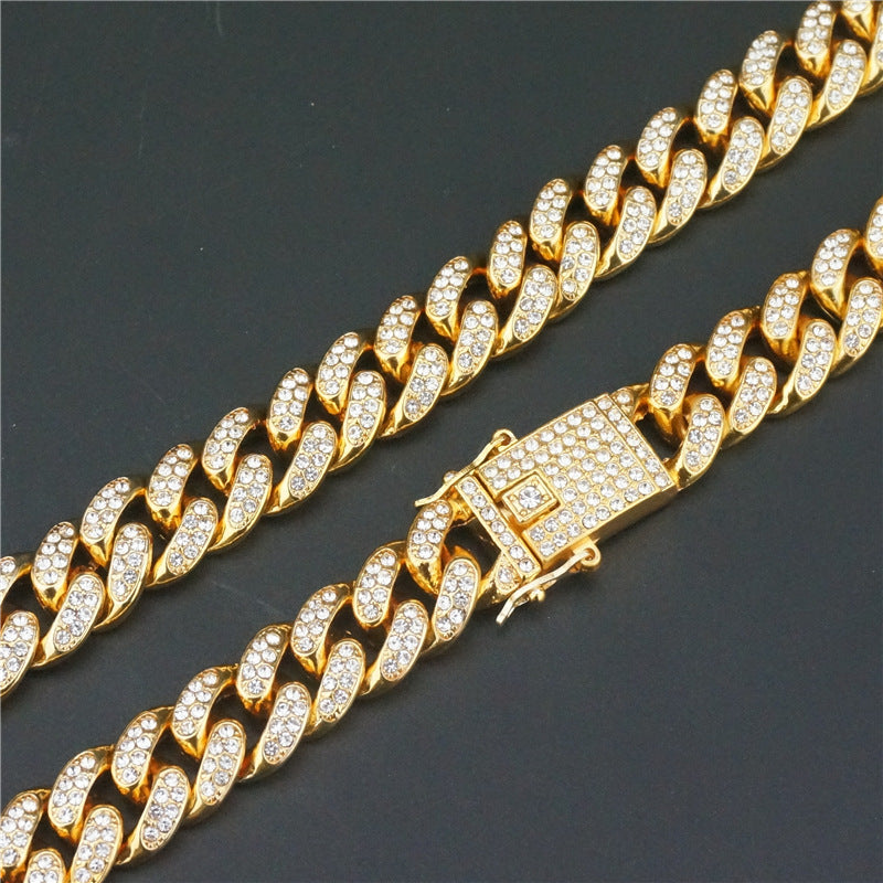 12.5mm Full Diamond Cuban Chain Necklace – Large Gold – view 7