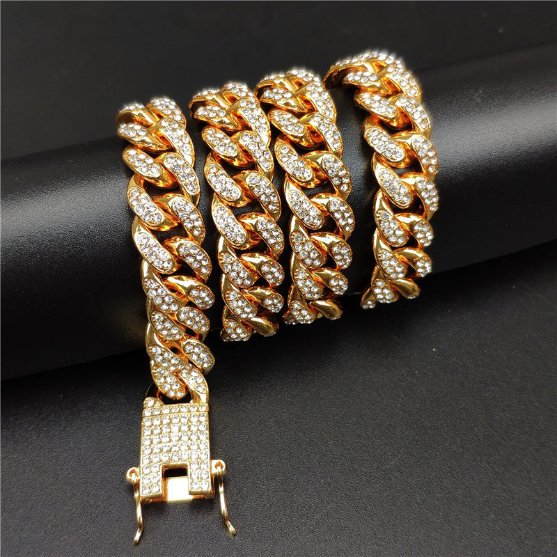12.5mm Full Diamond Cuban Chain Necklace – Large Gold – view 5