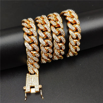12.5mm Full Diamond Cuban Chain Necklace – Large Gold – view 5