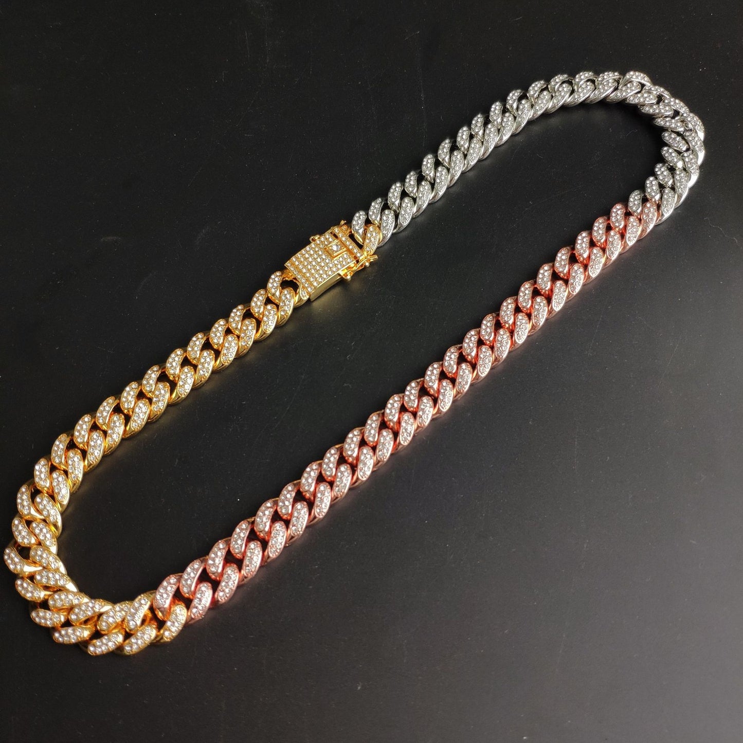 12.5mm Full Diamond Cuban Chain Necklace – Large Gold – view 4