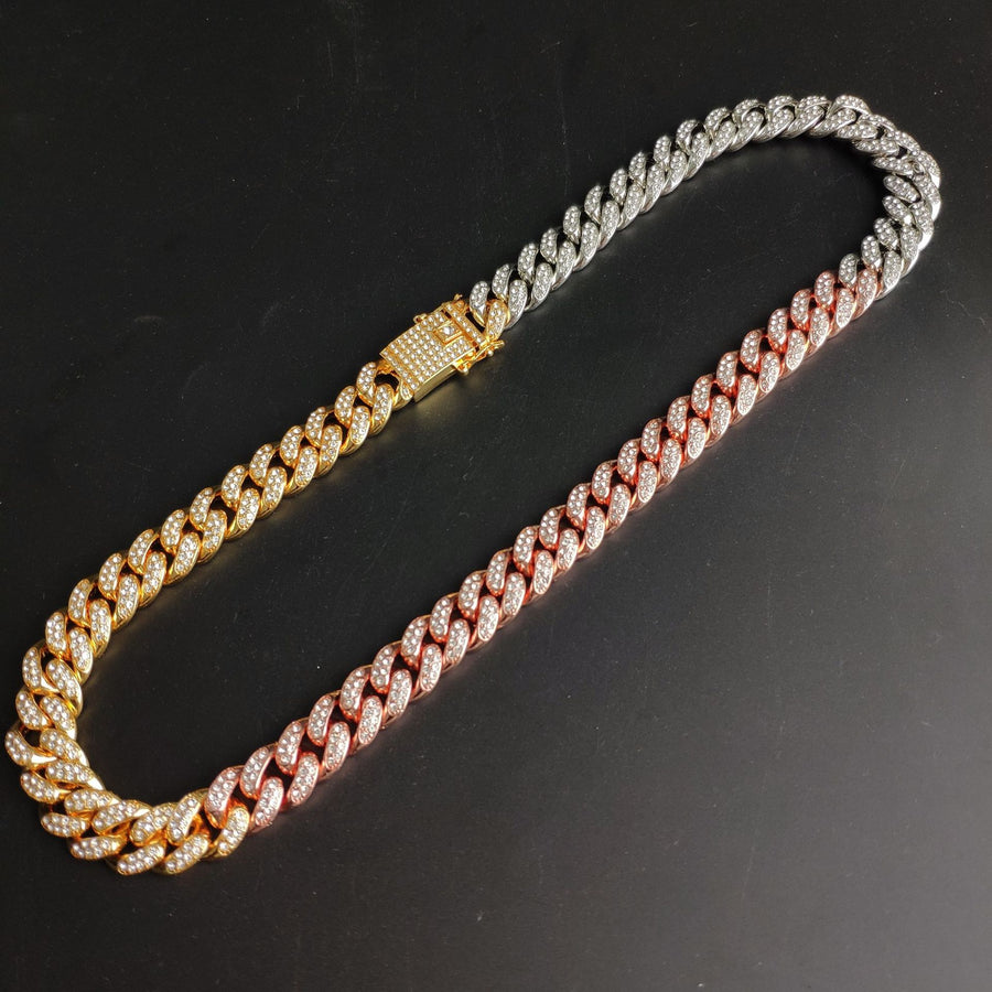 12.5mm Full Diamond Cuban Chain Necklace – Large Gold – view 4