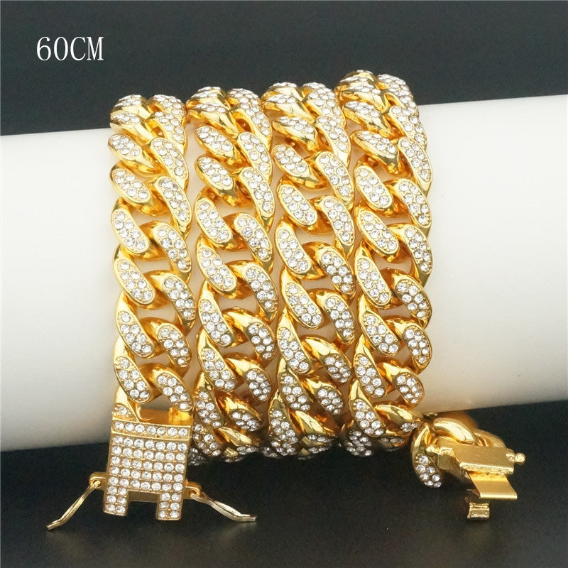 12.5mm Full Diamond Cuban Chain Necklace – Large Gold – view 12