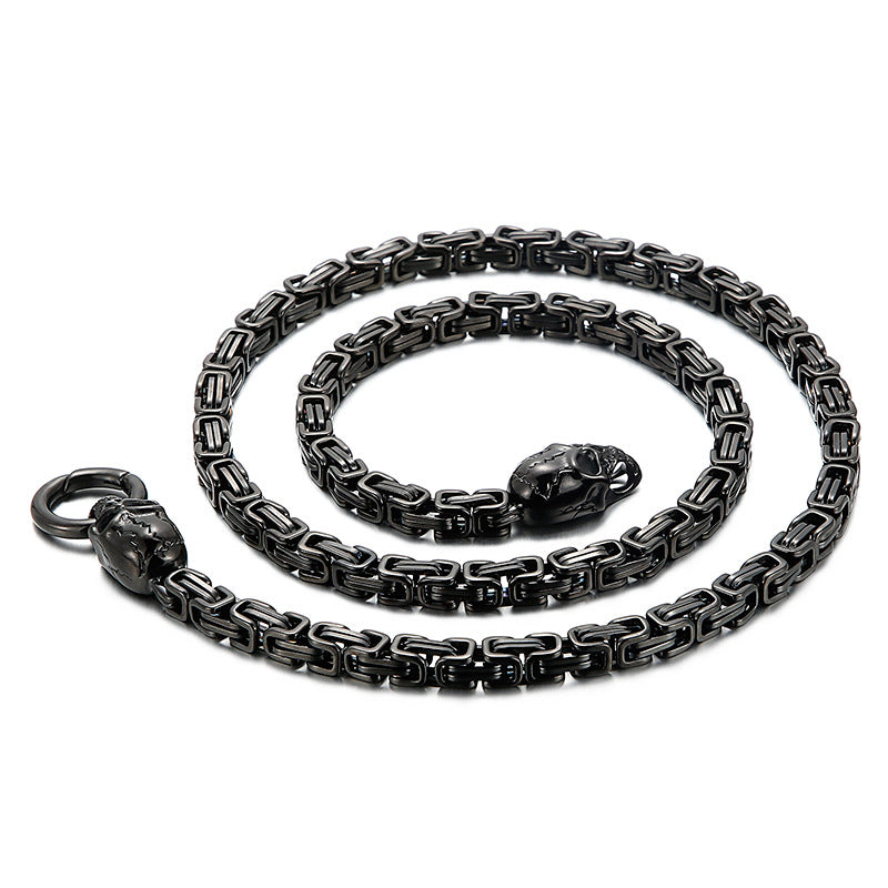 Gothic Skull Pendant Necklace – Stainless Steel Biker Chain
