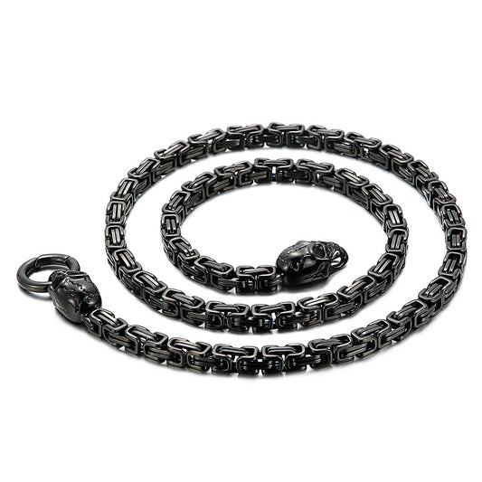 Gothic Skull Pendant Necklace – Stainless Steel Biker Chain