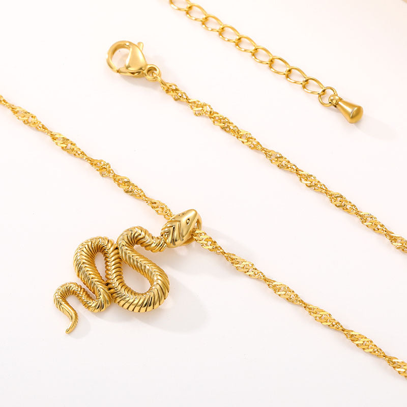 Snake Zodiac Pendant Necklace – Gold & Silver Stainless Steel – view 2