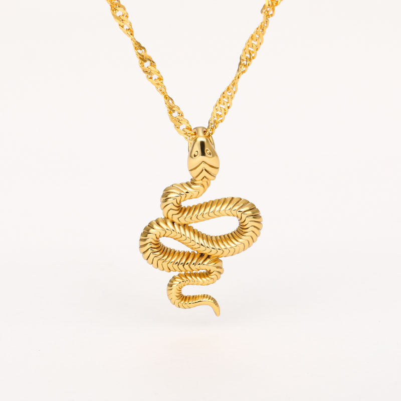 Snake Zodiac Pendant Necklace – Gold & Silver Stainless Steel – view 3