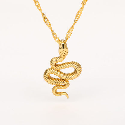 Snake Zodiac Pendant Necklace – Gold & Silver Stainless Steel – view 3