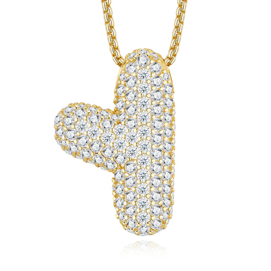 Bubble Letter Initial Necklace 11.25g – S925 Gold, Pave Moissanite