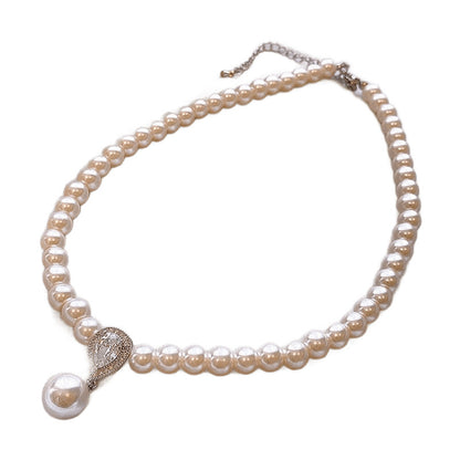 Imitation Pearl & Zircon Drop Necklace – White