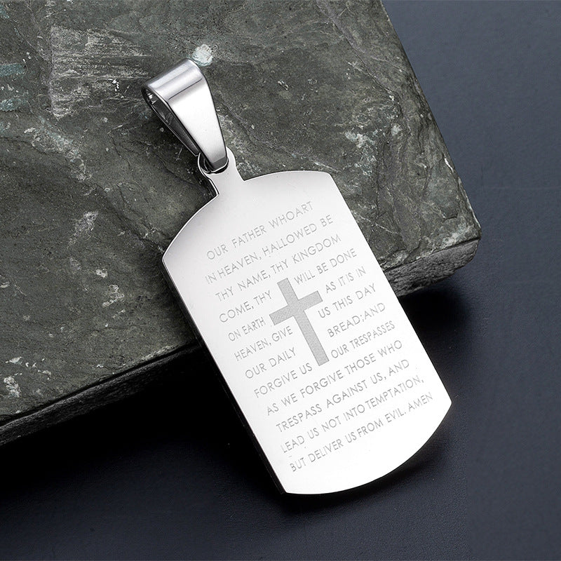 Stainless Steel Bible Cross Dog Tag Pendant Necklace – view 4