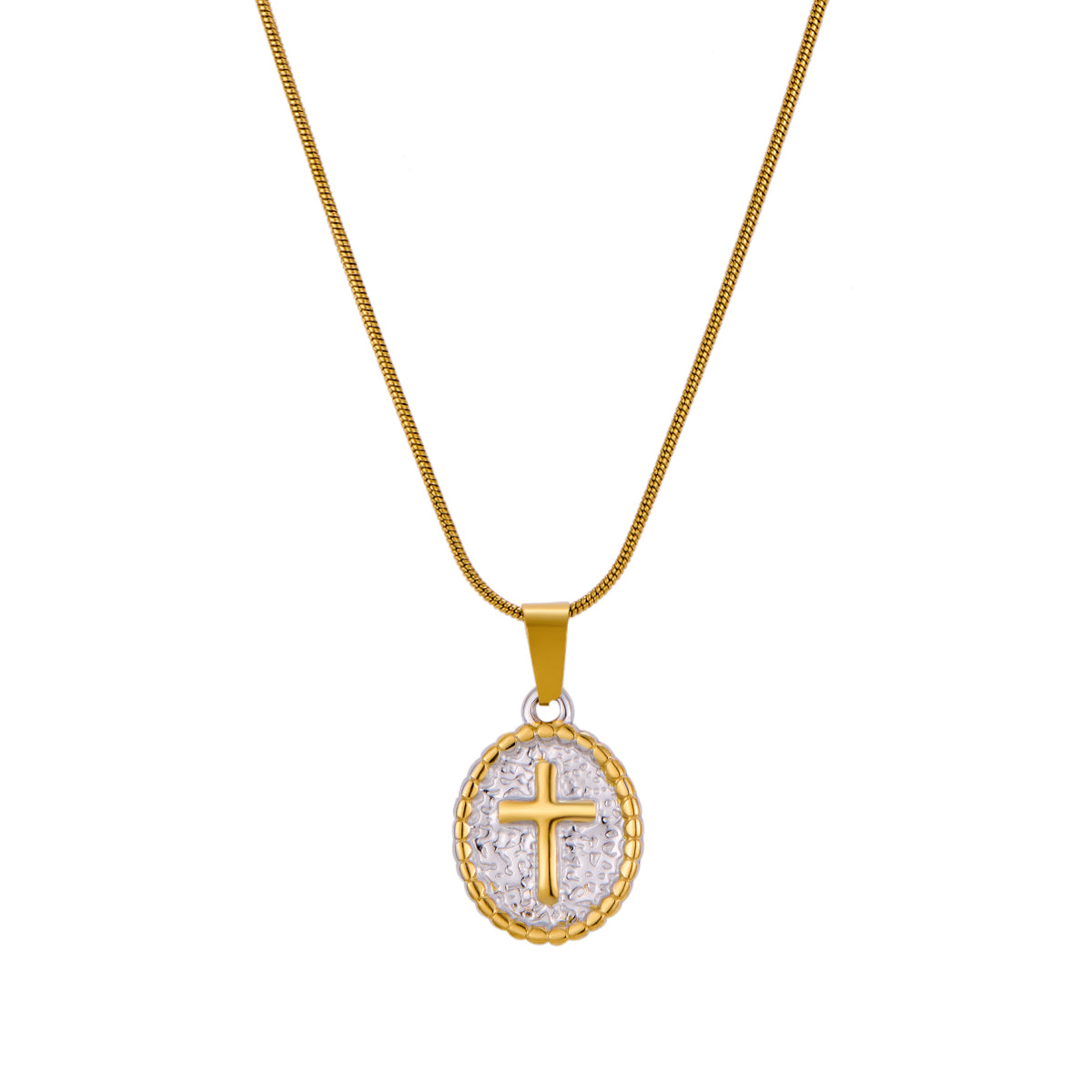 Stainless Steel Double-color Cross Pendant Necklace – view 4