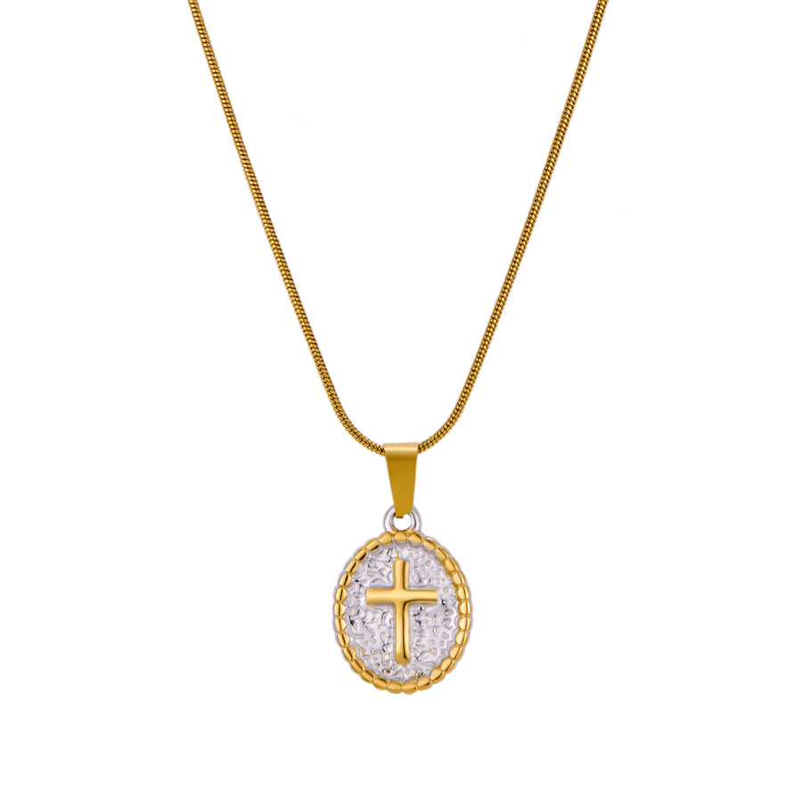 Stainless Steel Double-color Cross Pendant Necklace – view 4