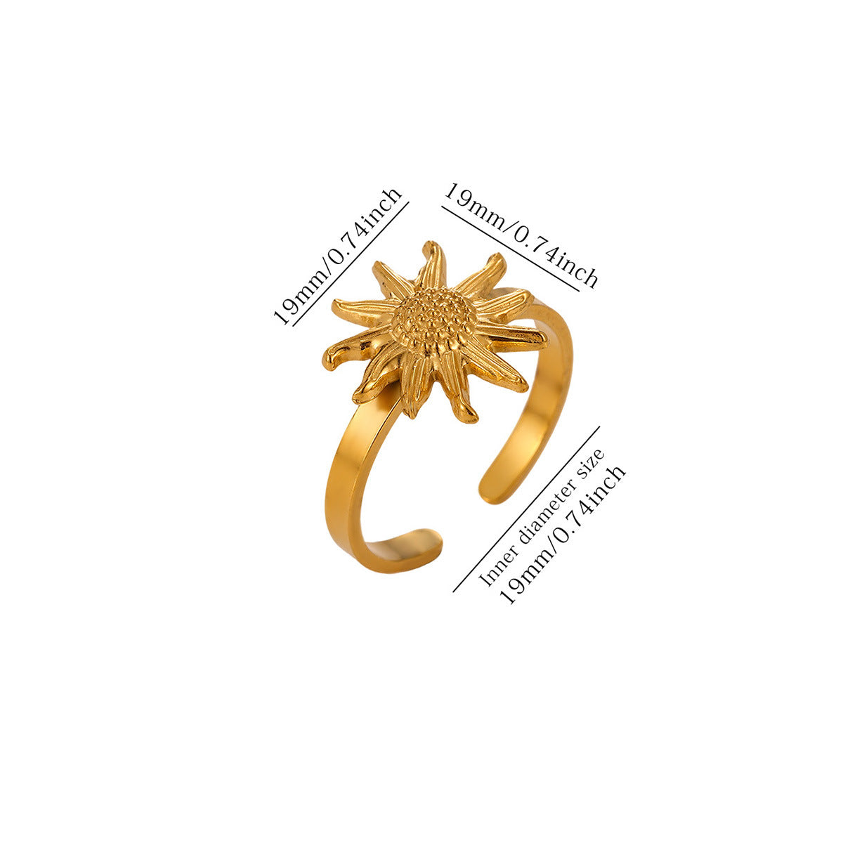 Sun Turtle Flower Retro Ring – 18K Gold Plated Steel
