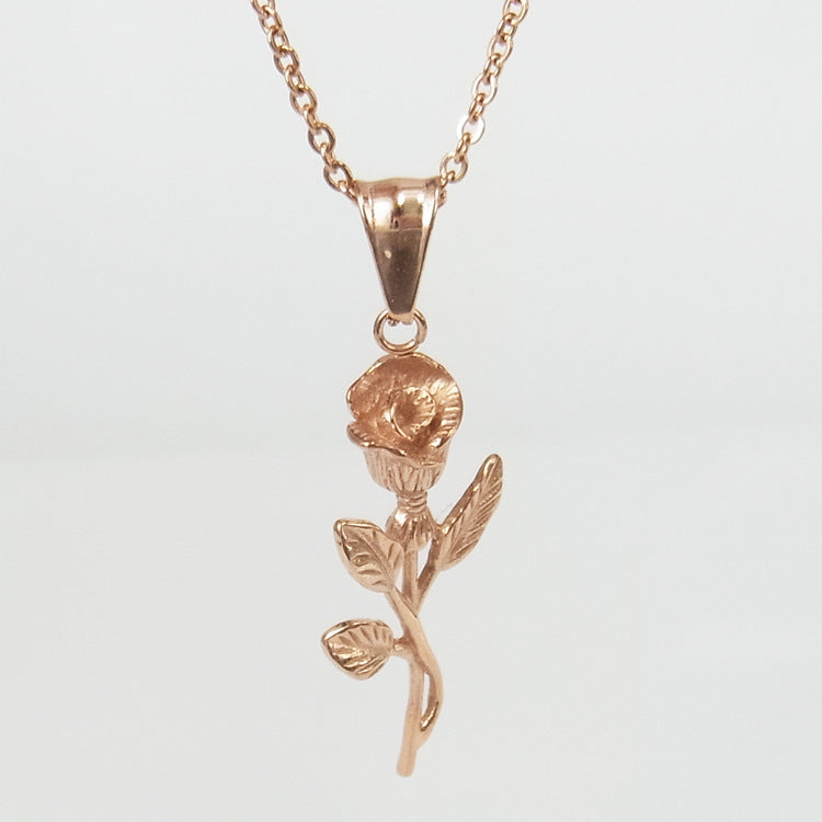 Gold Rose & Cross Pendant Necklace – Stainless Steel – view 3