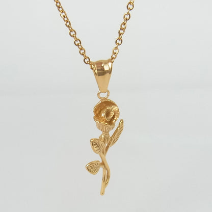 Gold Rose & Cross Pendant Necklace – Stainless Steel – view 2