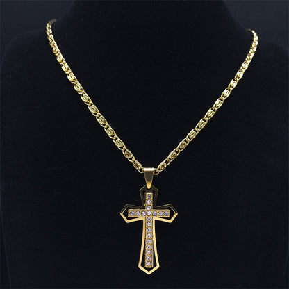 Crystal Pendant Men's Chain Necklace Gold Stainless Steel – view 9