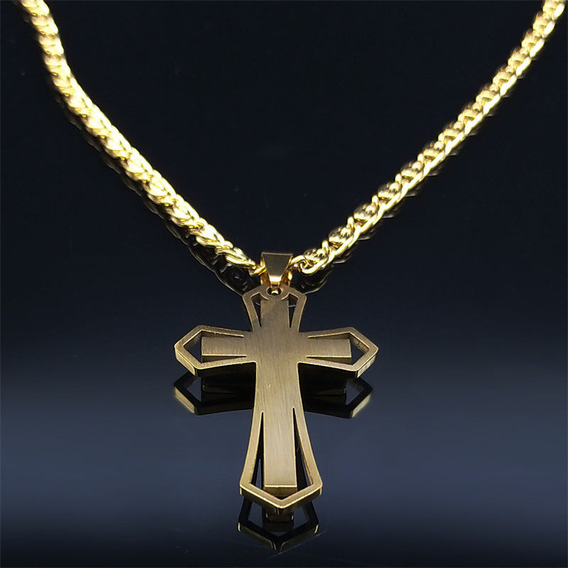 Crystal Pendant Men's Chain Necklace Gold Stainless Steel – view 10