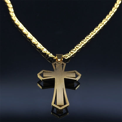 Crystal Pendant Men's Chain Necklace Gold Stainless Steel – view 10
