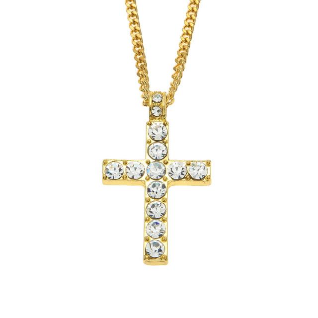 GOLD & SILVER CROSS PENDANT NECKLACE ICED OUT – view 3