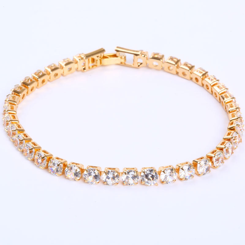 Cubic Zirconia Tennis Bracelet – Iced Out Crystal, Gold – view 2
