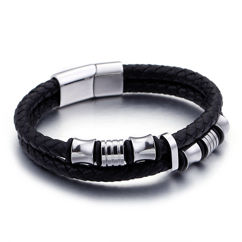 Men's Leather Wrap Bracelet – Gold Steel, Magnet Clasp
