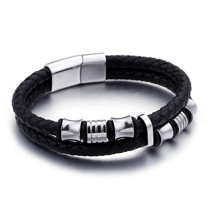 Men's Leather Wrap Bracelet – Gold Steel, Magnet Clasp