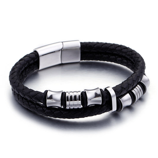 Men's Leather Wrap Bracelet – Gold Steel, Magnet Clasp