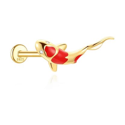 Koi Fish Threaded Helix Stud – 925 Sterling Silver