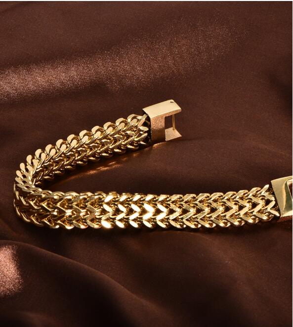 Double Layer Chain Bracelet – Gold Stainless Steel, Unisex – view 7