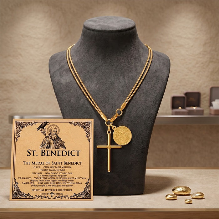 St Benedict Medal Cross Necklace – 18K Gold Plated Steel – view 4