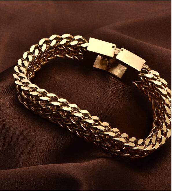 Double Layer Chain Bracelet – Gold Stainless Steel, Unisex – view 8