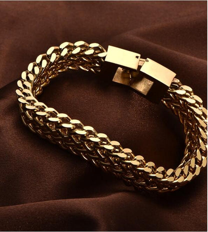 Double Layer Chain Bracelet – Gold Stainless Steel, Unisex – view 8
