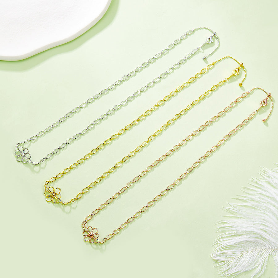 Hollow flower adjustable necklace in plated finish – view 7