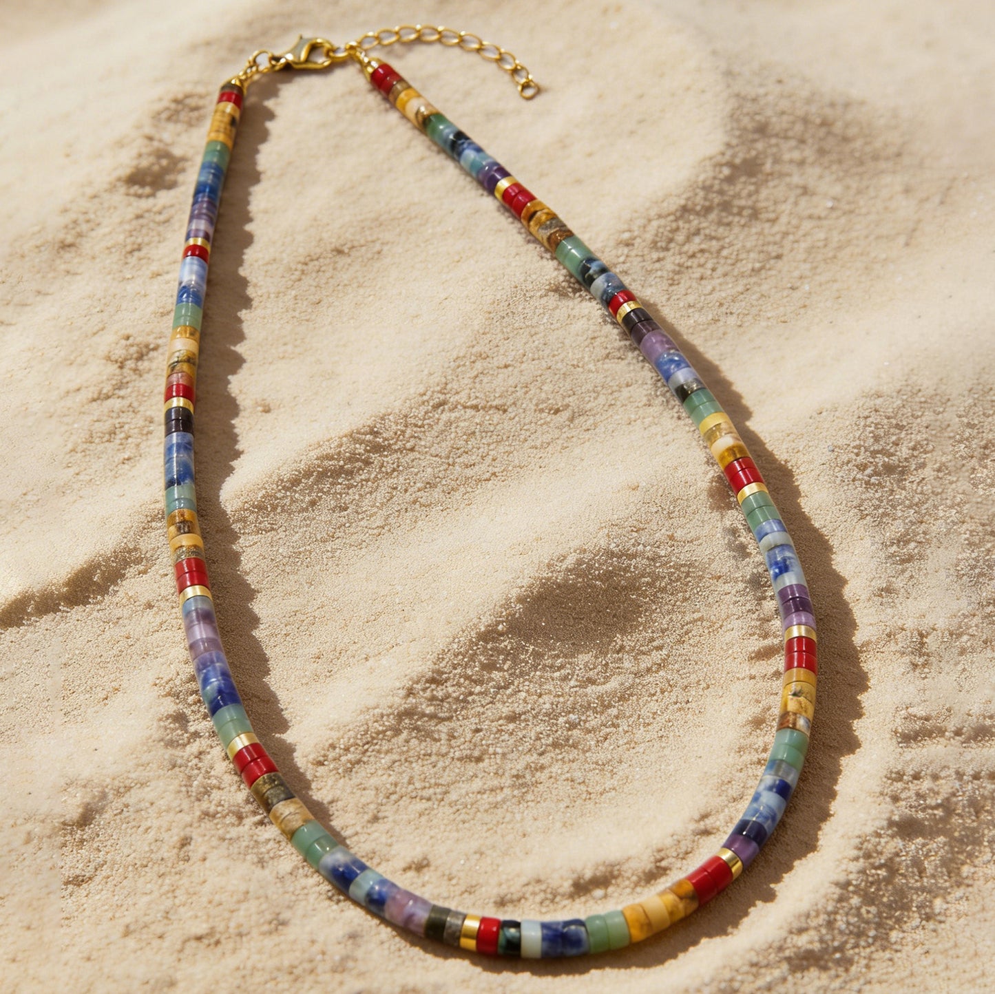 7 Chakra Heishi Bead Choker – Natural Stone, Boho – view 5