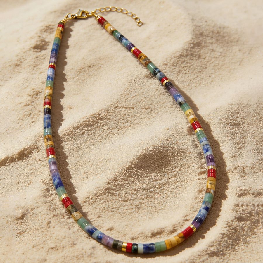 Seven-Chakra-Inspired Natural Stone Heishi Necklace – view 6
