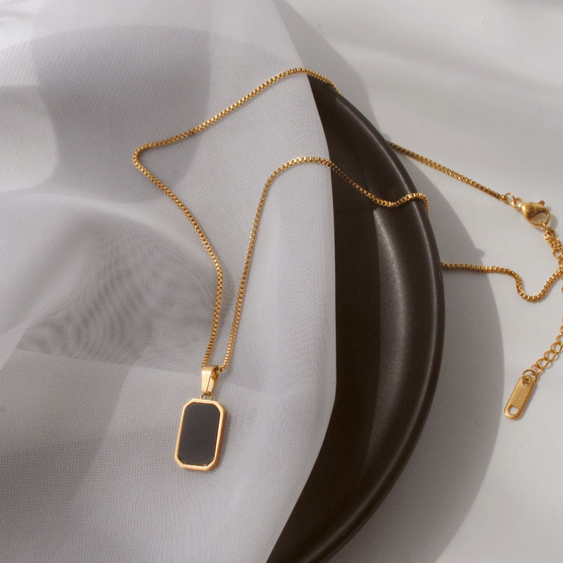 Rectangular Pendant Necklace – 18K Gold Titanium Steel, Unisex – view 5