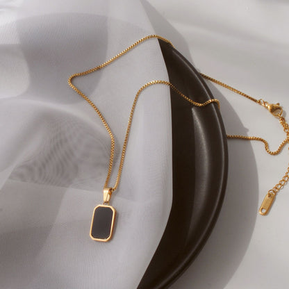 Rectangular Pendant Necklace – 18K Gold Titanium Steel, Unisex – view 5