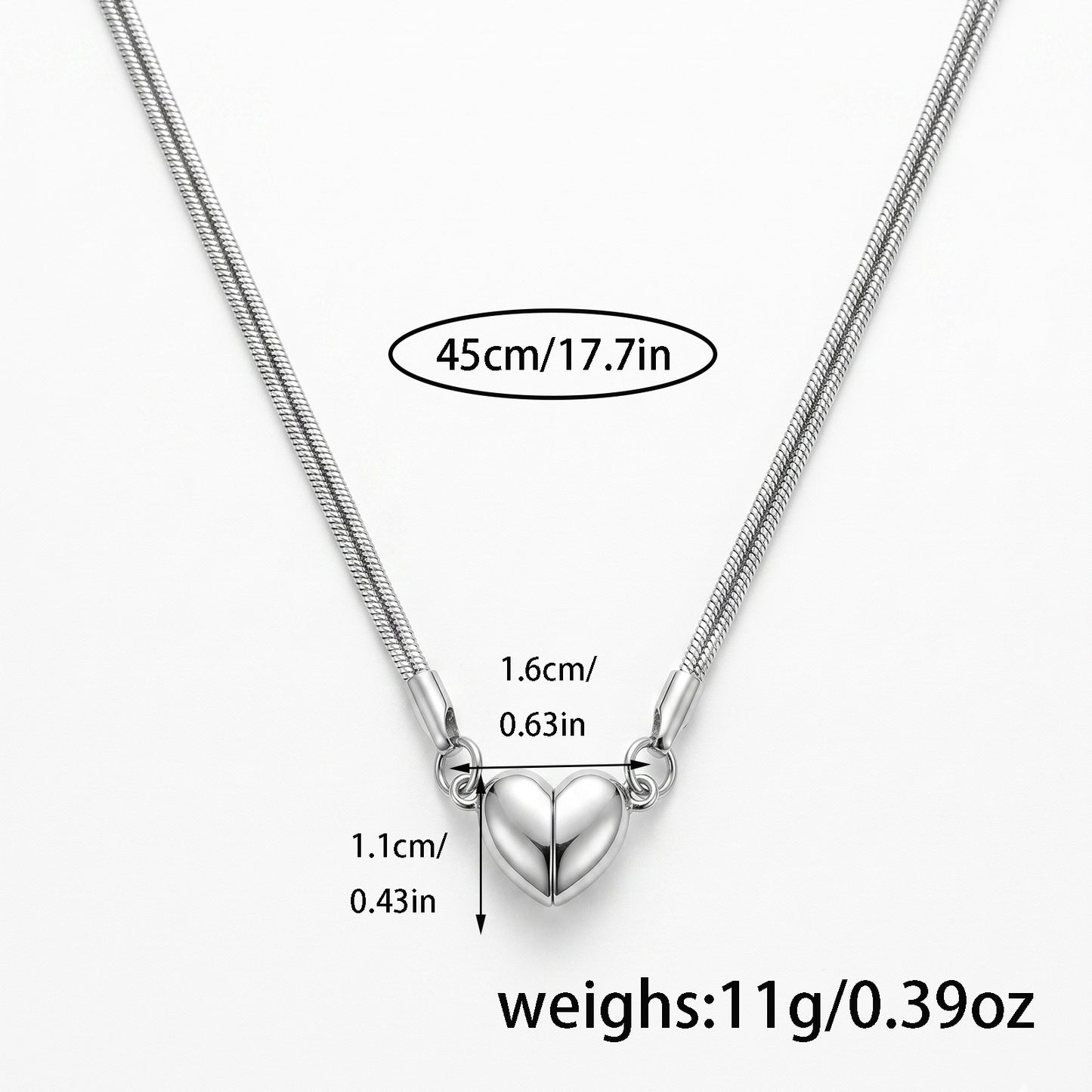 Magnetic Heart Couples Necklace Set – Stainless Steel – view 2