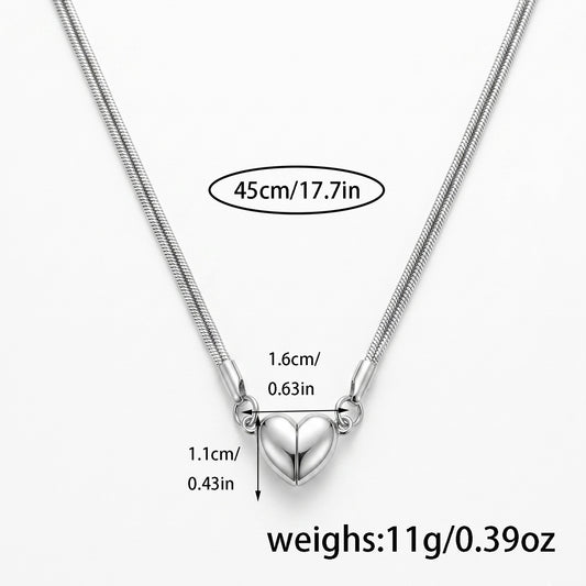 Magnetic Heart Couples Necklace Set – Stainless Steel – view 2
