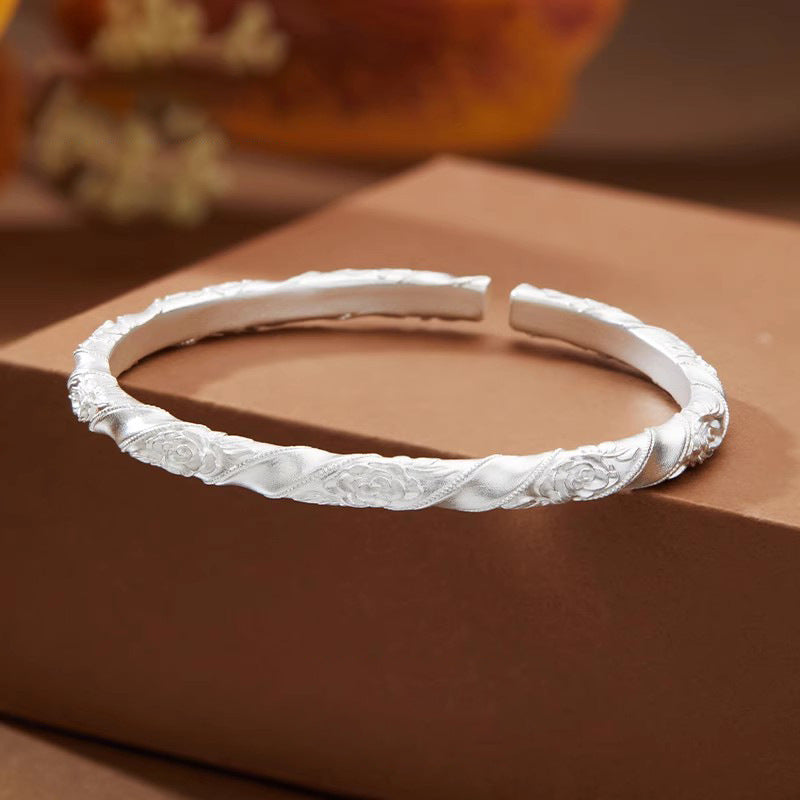 Twisted Rose Open Cuff Bangle – 925 Sterling Silver – view 3