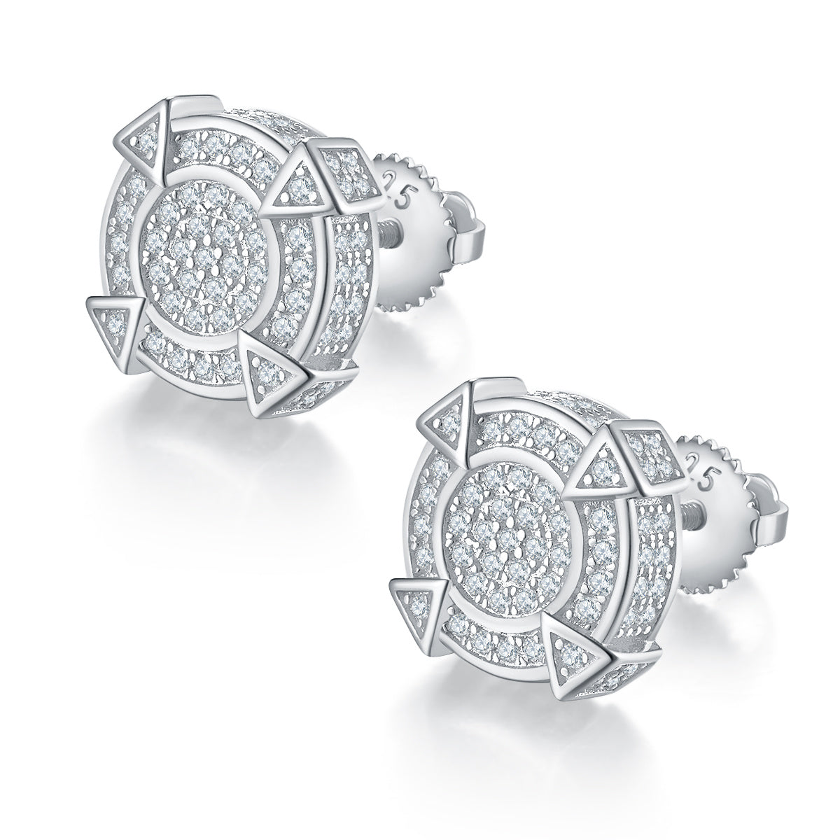 Moissanite Pave Geometric Stud Earrings – S925 Screw Back
