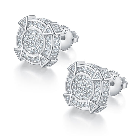 Moissanite Pave Geometric Stud Earrings – S925 Screw Back