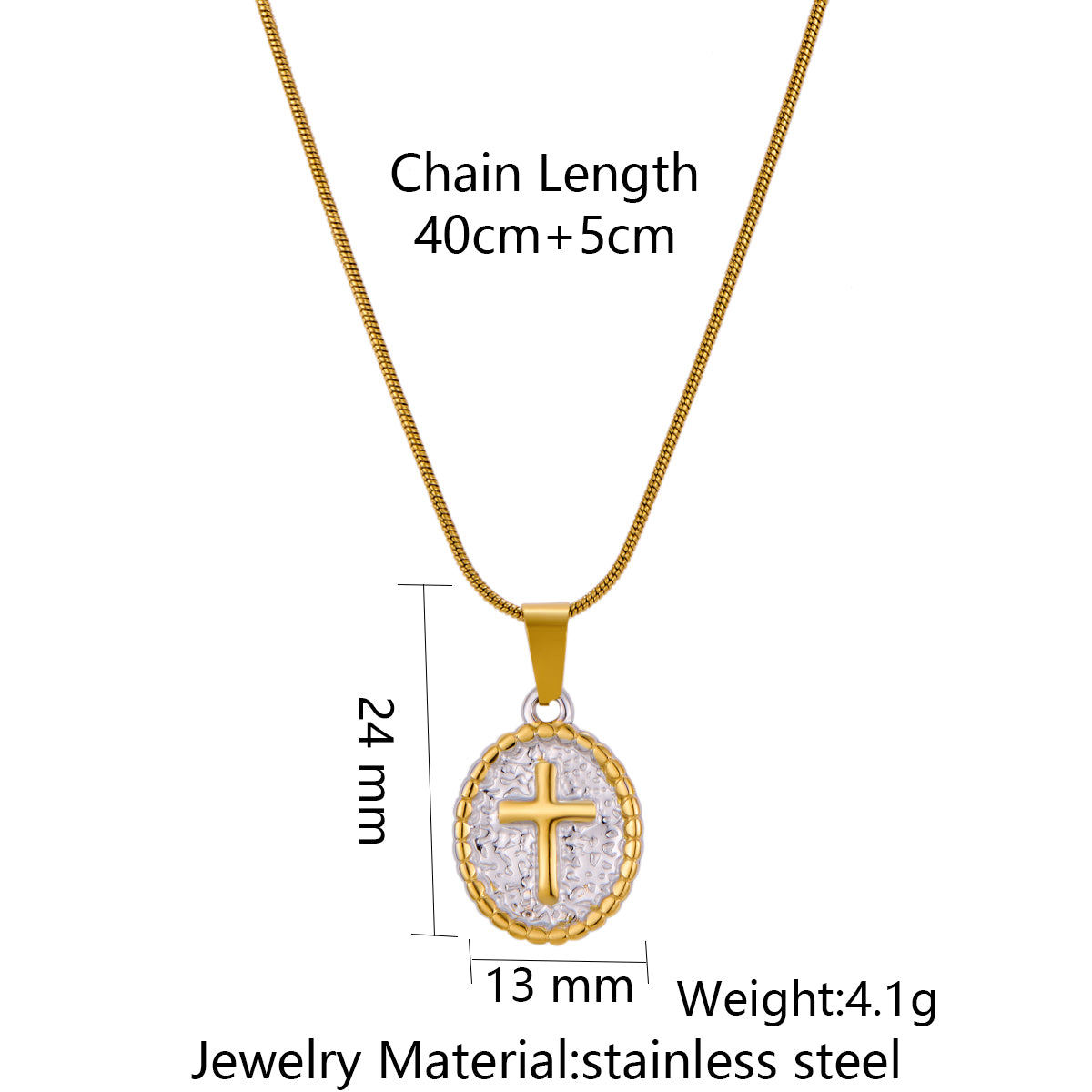Stainless Steel Double-color Cross Pendant Necklace – view 5