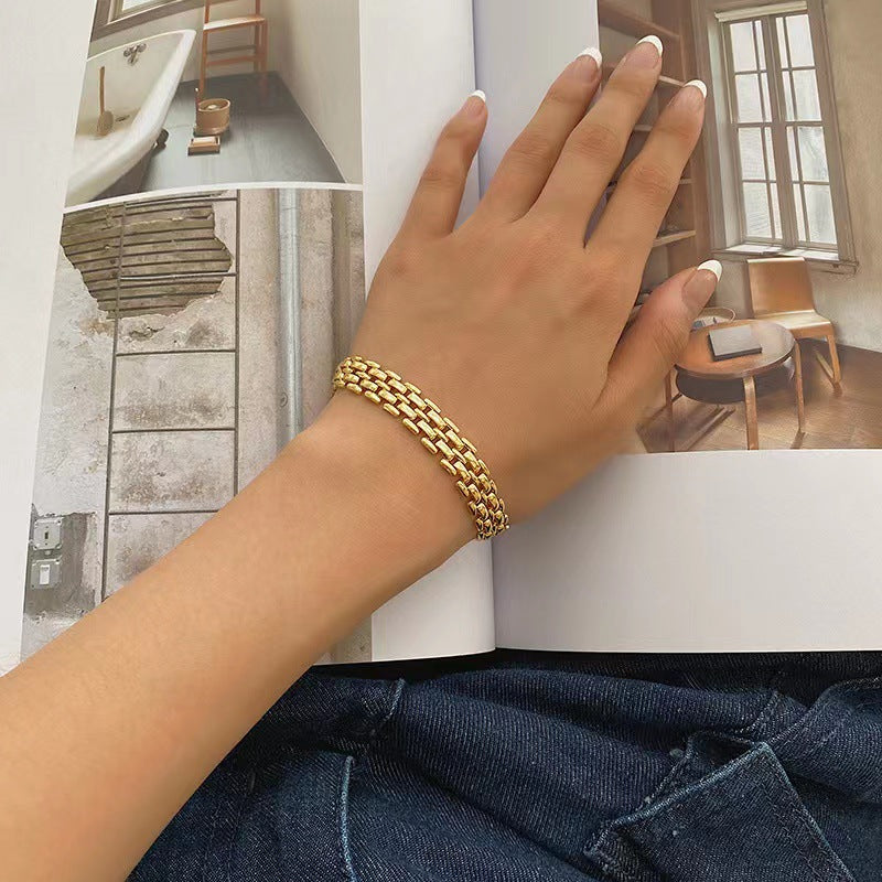 Titanium Steel 18K Gold Plating Woven Bracelet Necklace – view 2