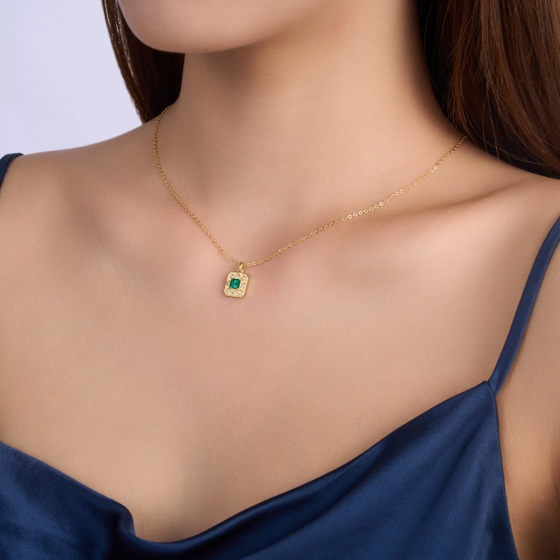 Lab Grown Emerald Octagon Necklace – S925 Gold Plated – view 6