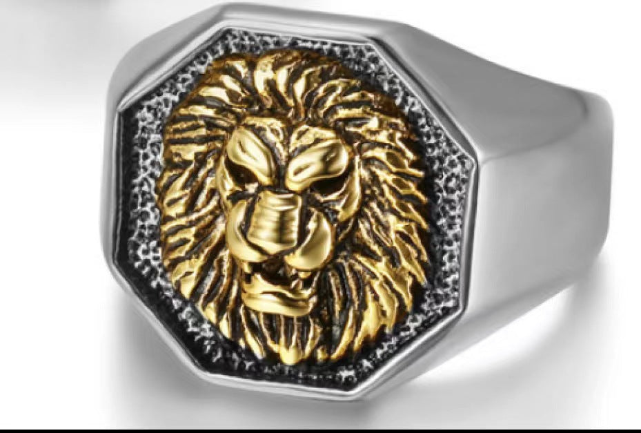 Lion's Head Punk Gold Steel Titanium Steel Ring – view 4